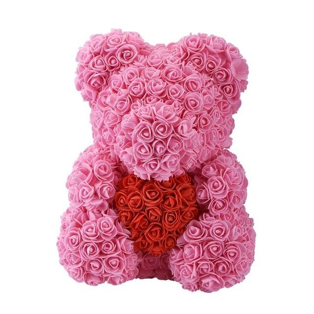 Handmade Rose Bear w/ Heart(15 inches)