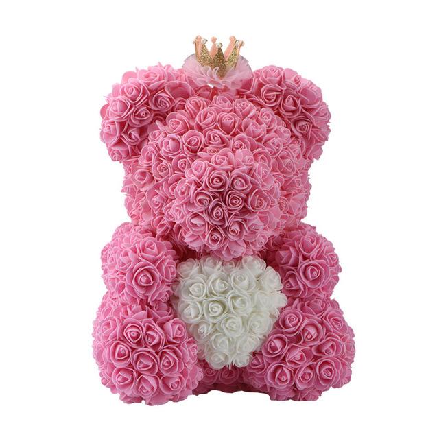 Handmade Rose Bear w/ Heart(15 inches)