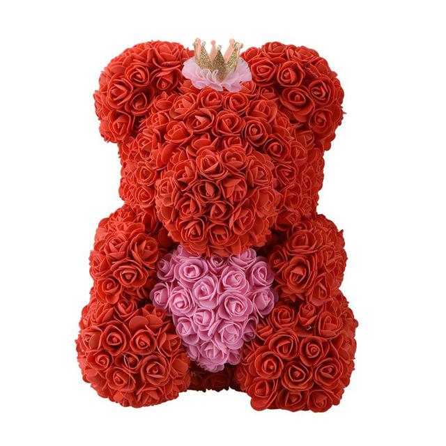 Handmade Rose Bear w/ Heart(15 inches)