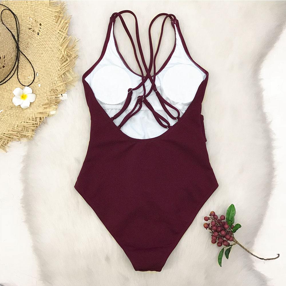 Burgundy Bowknot One Piece Swimsuit