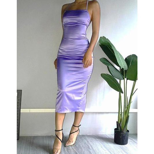 Vanitie Purple Satin Midi Dress