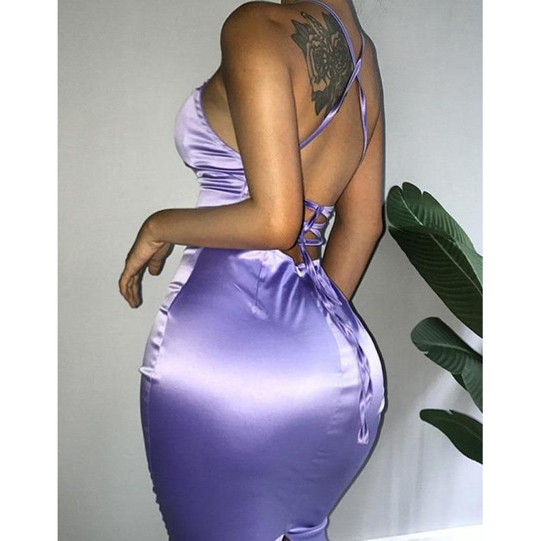 Vanitie Purple Satin Midi Dress