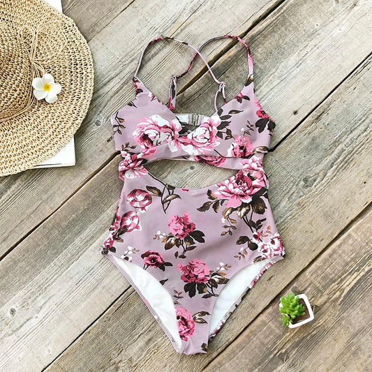 Mauve Pink Floral One Piece Swimsuit