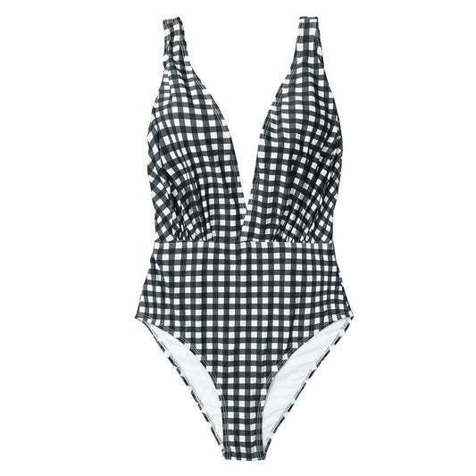 Black And White Plaid One Piece Swimsuit