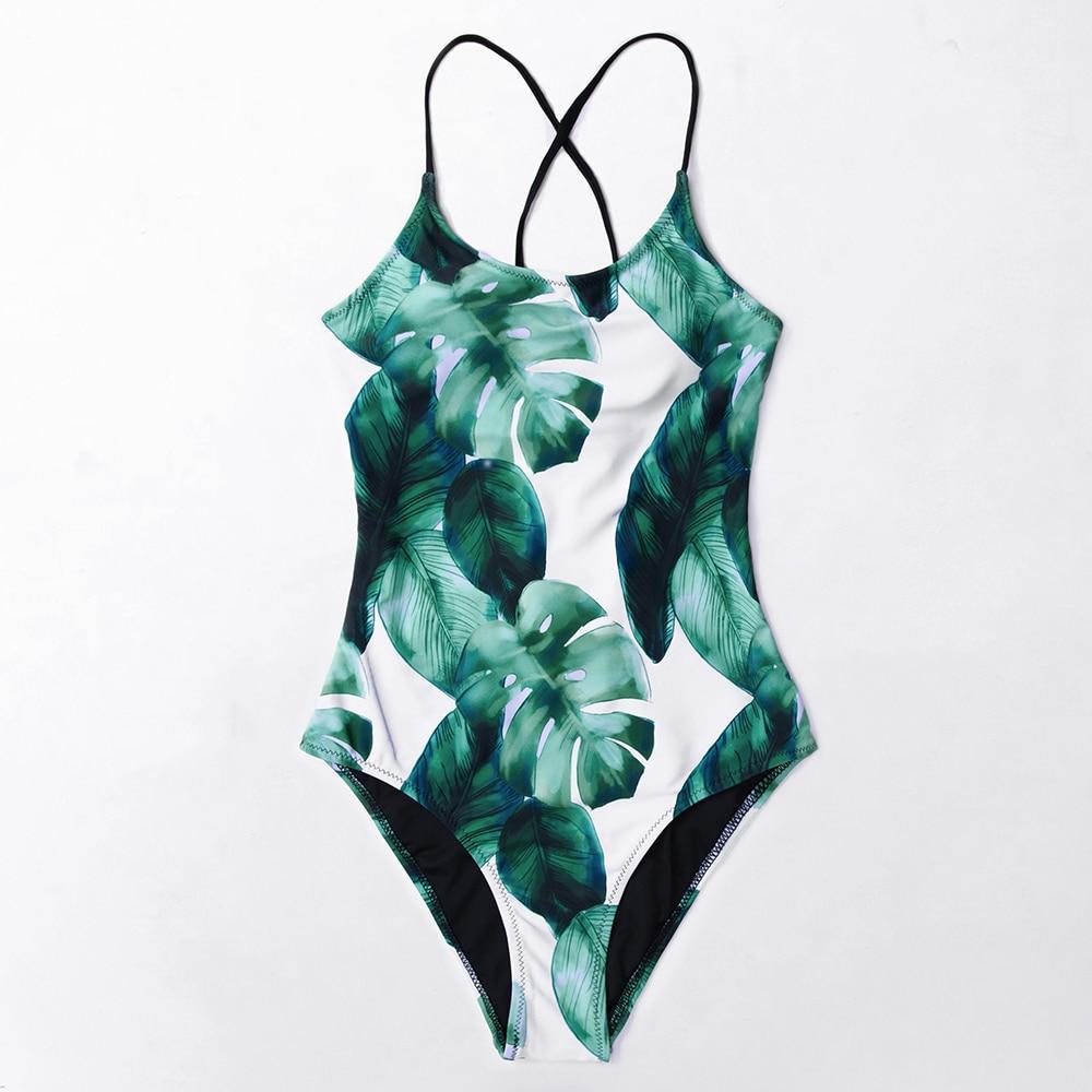 Tropical Leaf Lace-Up One Piece Swimsuit