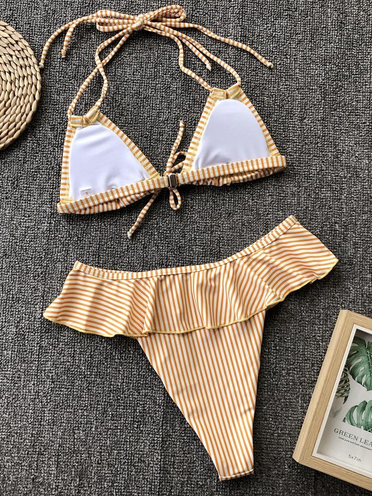 Striped Ruffled Bikini Set