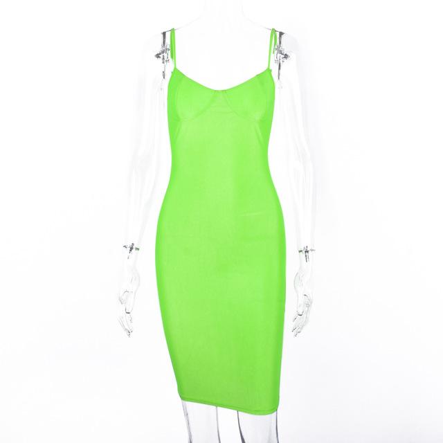 Neon Green Spaghetti Strap Midi Dress