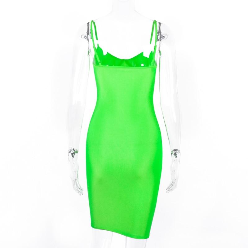 Neon Green Spaghetti Strap Midi Dress