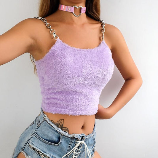 Shaggy Fluffy Chained Crop Top