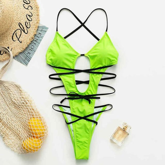 Strappy Neon One Piece Swimsuit