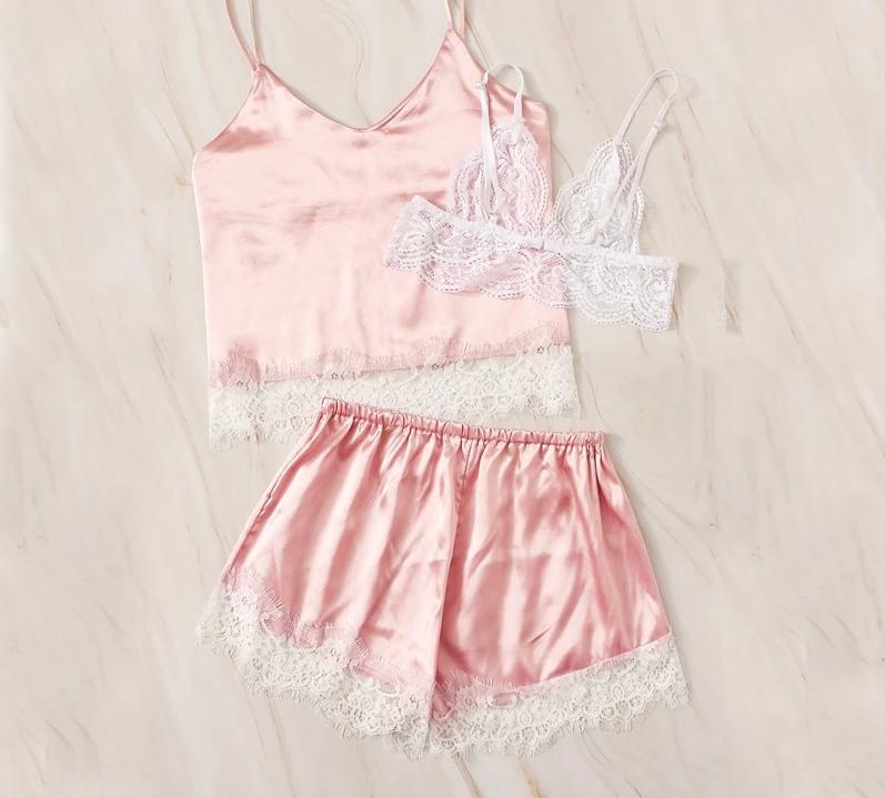 Pink Lace 3PC Pajamas Set