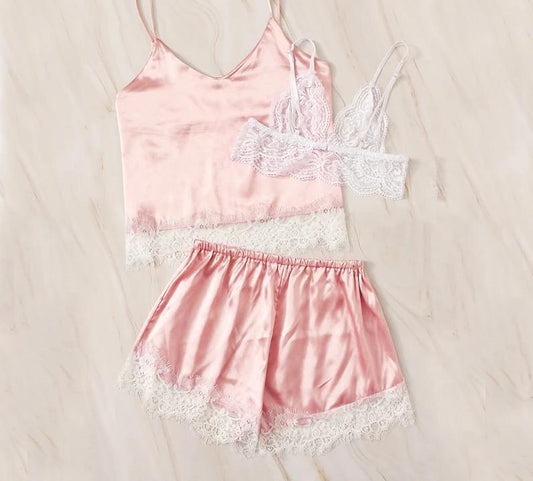 Pink Lace 3PC Pajamas Set